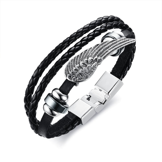 Pulseras de Cuero y Ala de Ángel