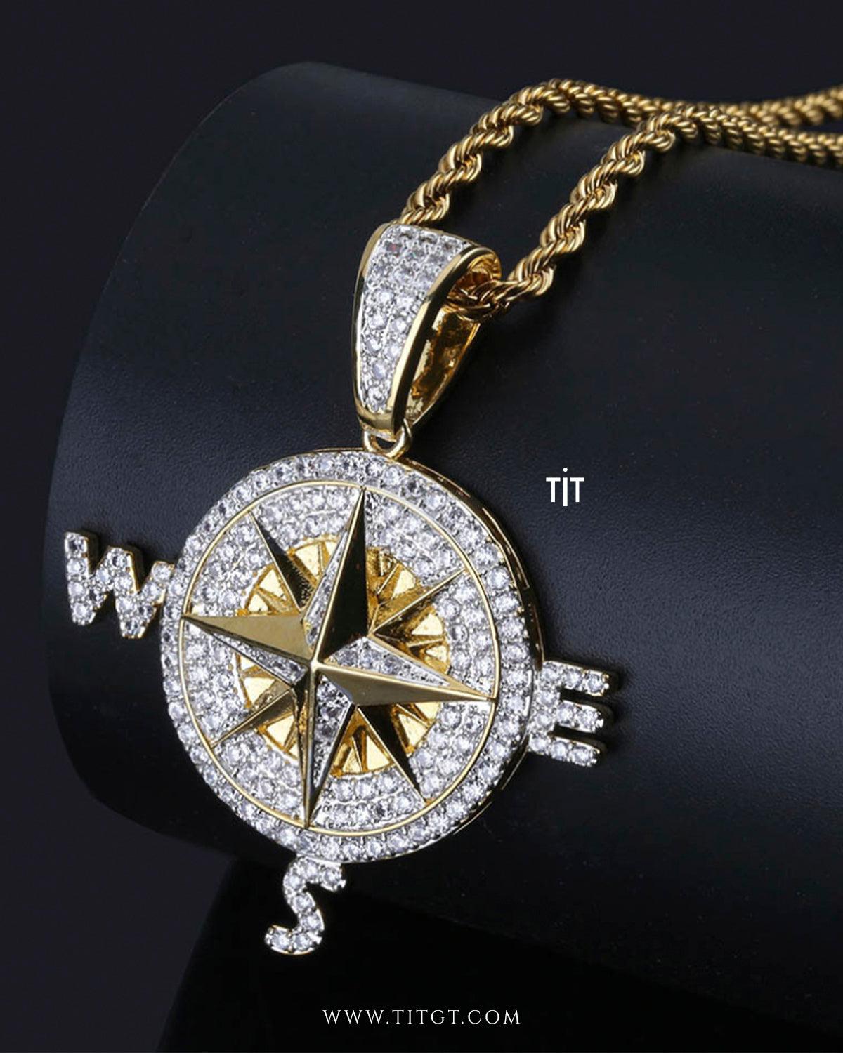 Collar Brújula con Diamantes Silver and Gold