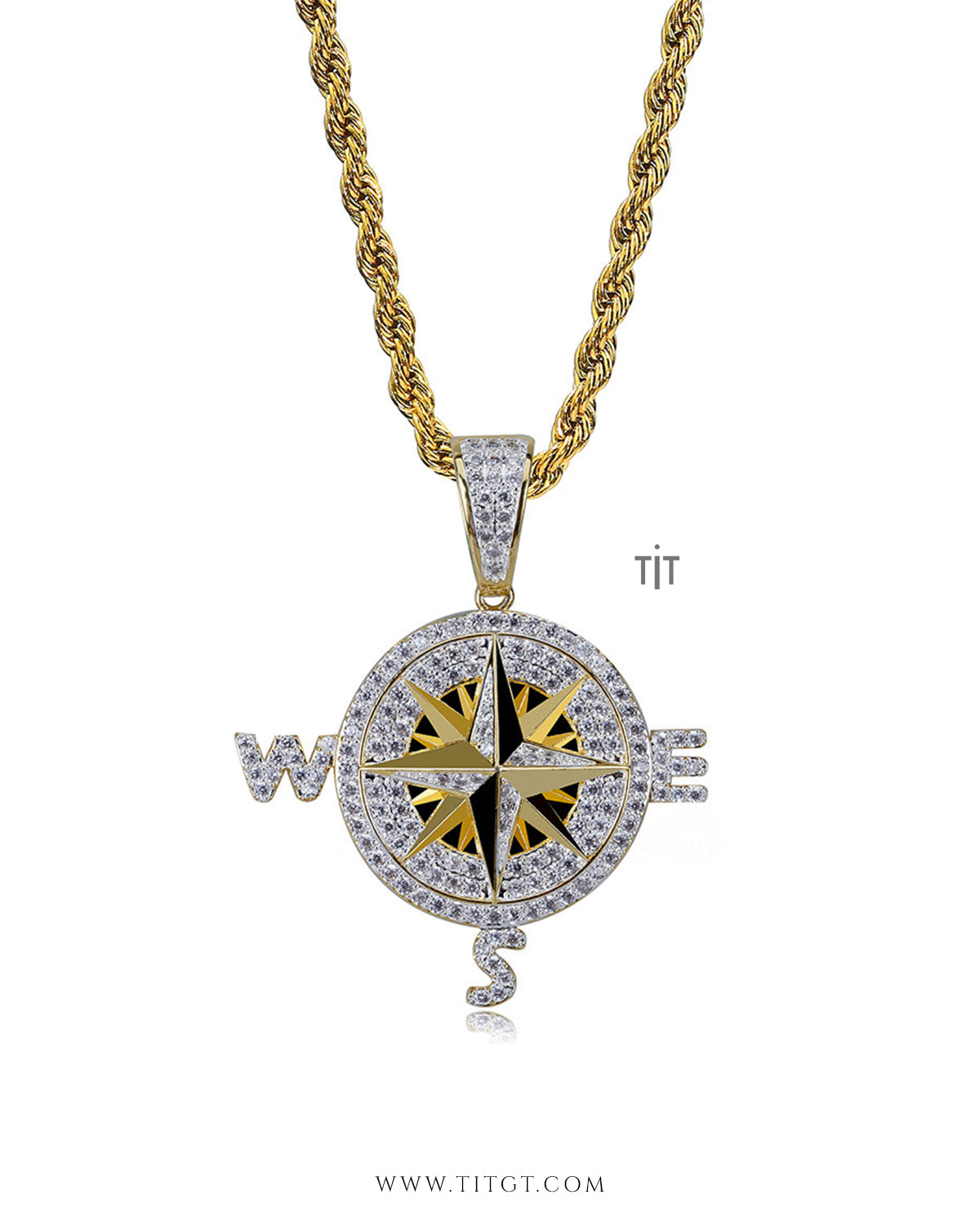 Collar Brújula con Diamantes Silver and Gold